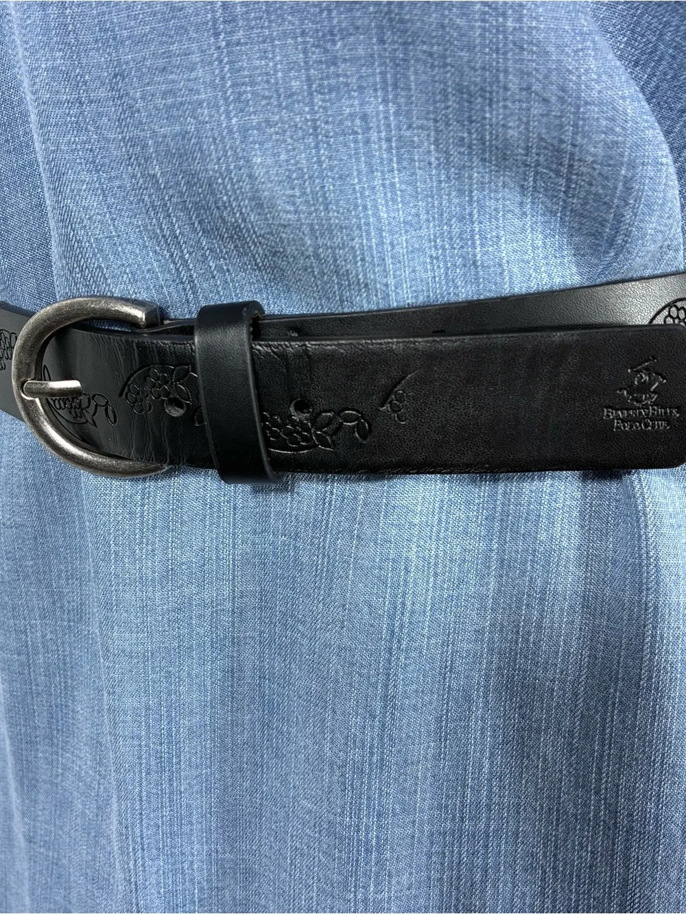 Beverly Hills Polo Club Womens belt L/XL Black Floral Embossed Leather